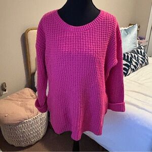 Garnet Hill Vibrant Pink Crew Neck Sweater